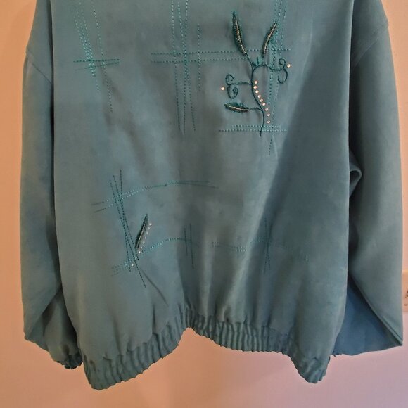 Great Cavalier Teal green/ blue faux suede dressy jacket with sequins Large - Picture 4 of 5